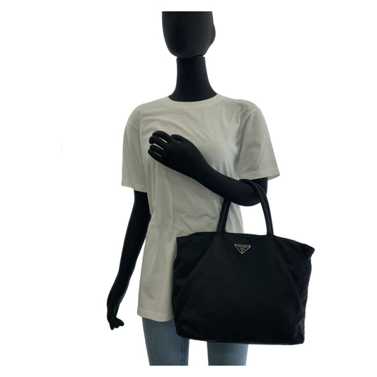 PRADA Tote Bag Nylon black Tote Bag handbag Test Triangle With logo Women Used Authentic