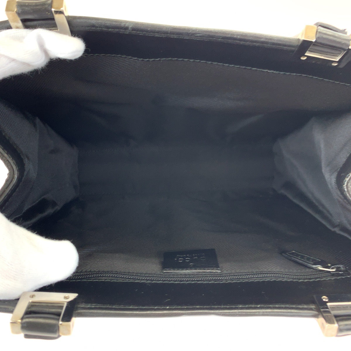 GUCCI Tote Bag 002 1065 GG canvas Black SilverMetal Tote Bag handbag Jackie Women Used Authentic