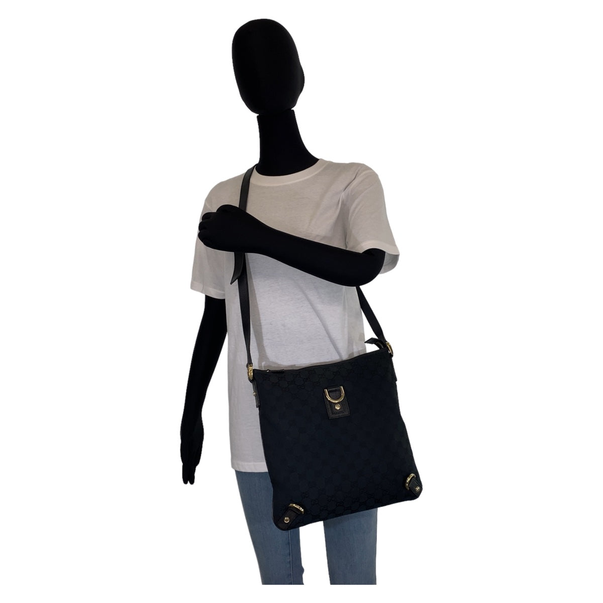 GUCCI Shoulder Bag 131326 GG canvas, leather Black GoldMetal Crossbody Shoulder Bag Messenger Bag Abbey Women Used Authentic