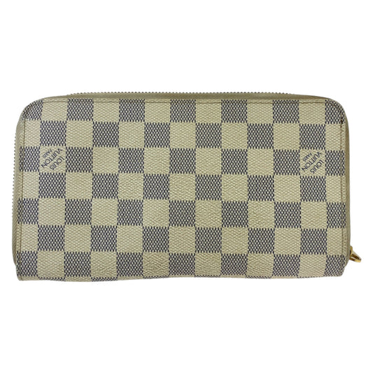 LOUIS VUITTON Long Wallet Purse N60012 PVC White Gray Gold Metal Long Wallet Purse Zip Around Zippy Wallet Damier Azur Zippy Organizer Women Used Authentic