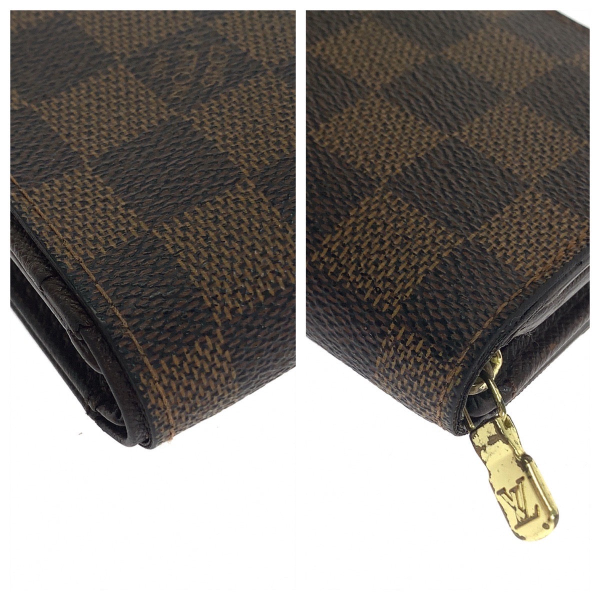 LOUIS VUITTON Bifold Wallet N61730 PVC Brown Gold Metal Folding wallet Compact wallet Damier L-Zip Portonet Bie Tresol Women Used Authentic