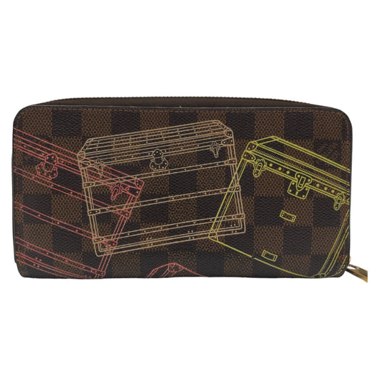 LOUIS VUITTON Long Wallet Purse N63026 leather Brown Gold Metal Long Wallet Purse Long Wallet Zip Around Damier Trunk Zippy wallet Women Used Authentic