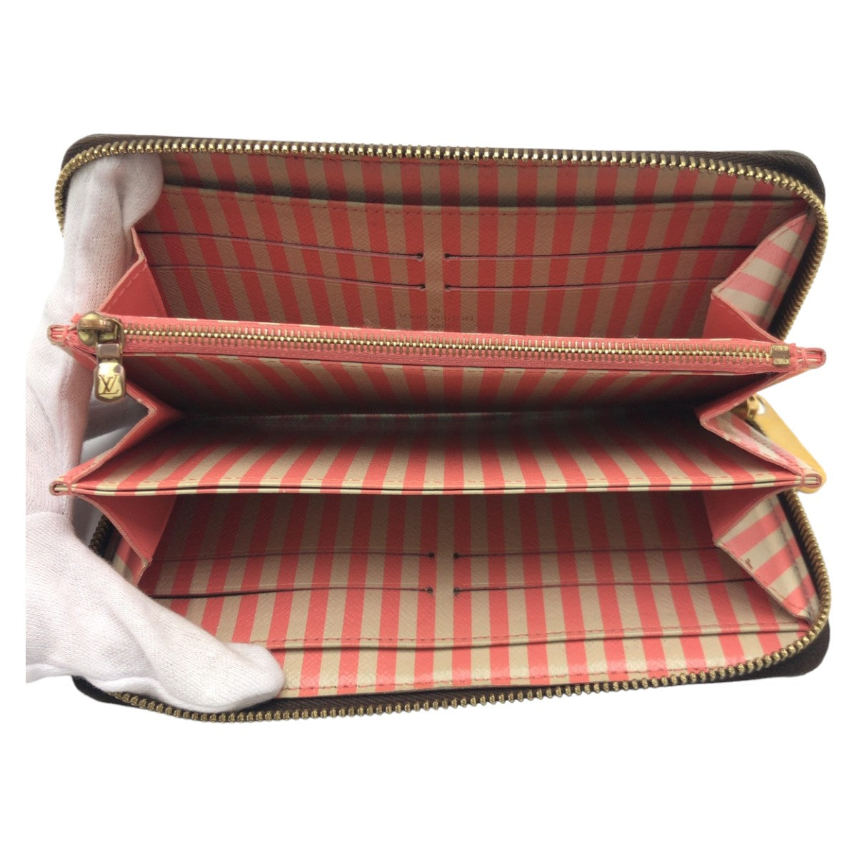 LOUIS VUITTON Long Wallet Purse N63026 leather Brown Gold Metal Long Wallet Purse Long Wallet Zip Around Damier Trunk Zippy wallet Women Used Authentic