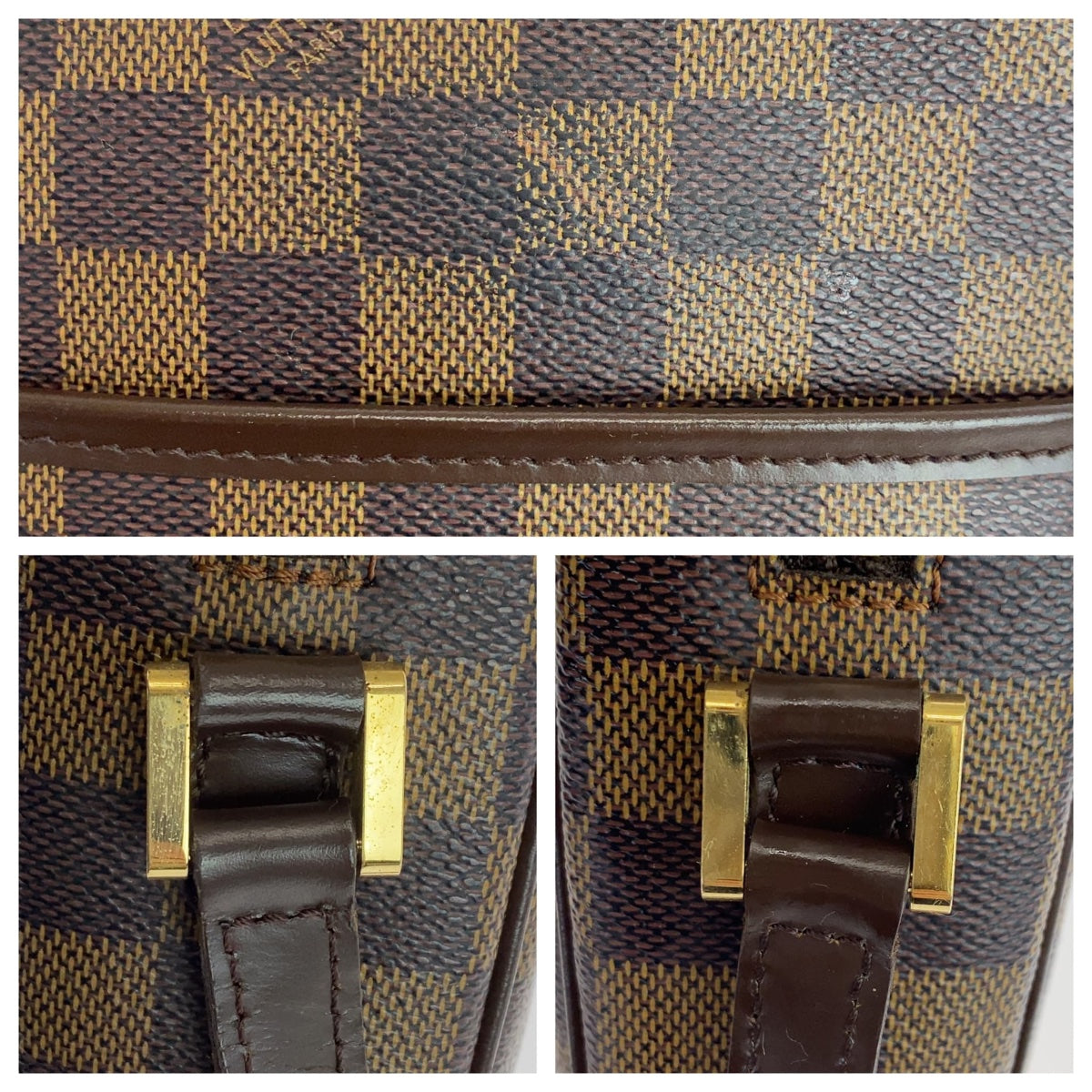 LOUIS VUITTON Shoulder Bag N51294 PVC Brown Gold Metal Crossbody Shoulder Bag Pochette Damier Ipanema PM Women Used Authentic