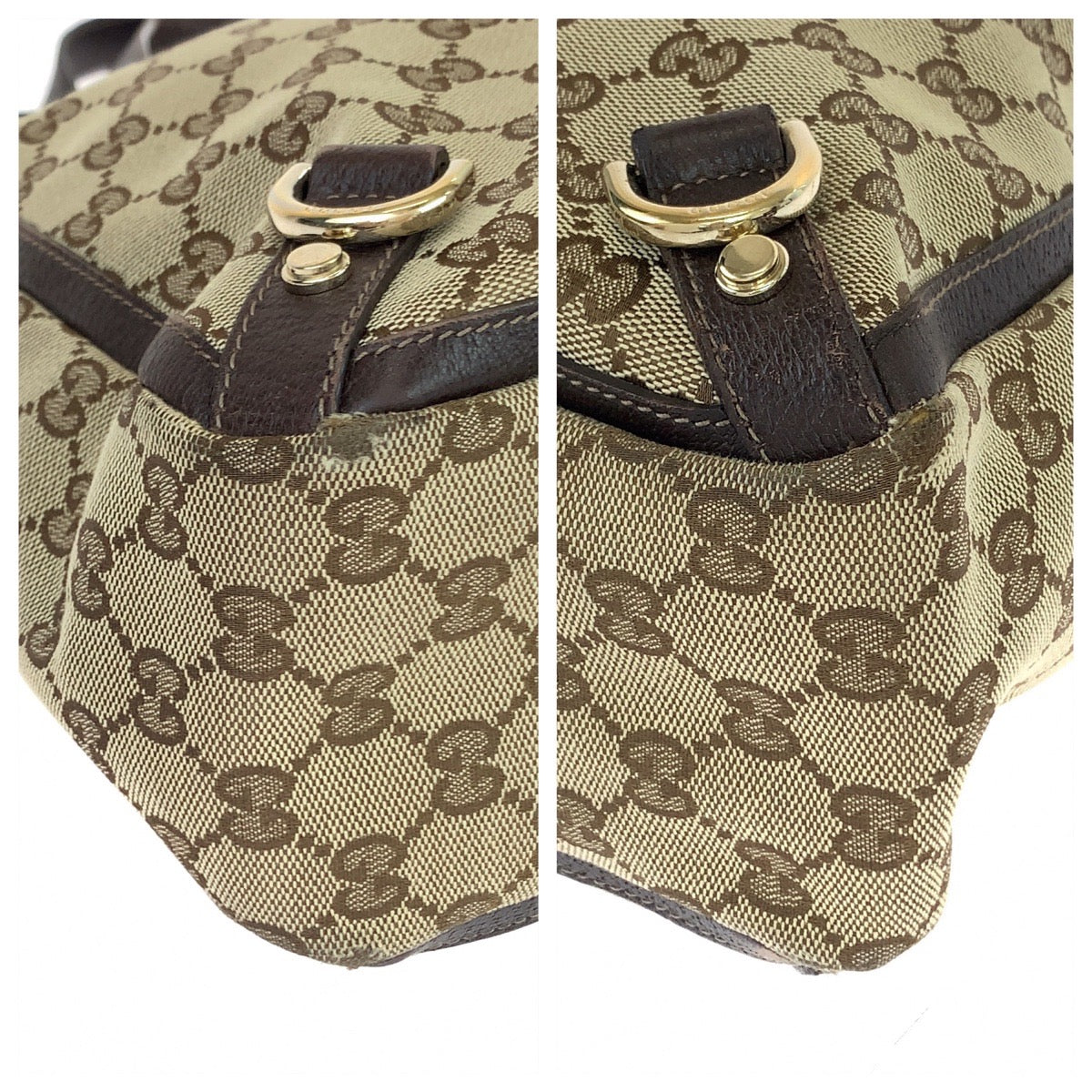 GUCCI Tote Bag 170004 GG canvas, leather Beige Brown Gold Metal Tote Bag Shoulder Bag Abbey Women Used Authentic