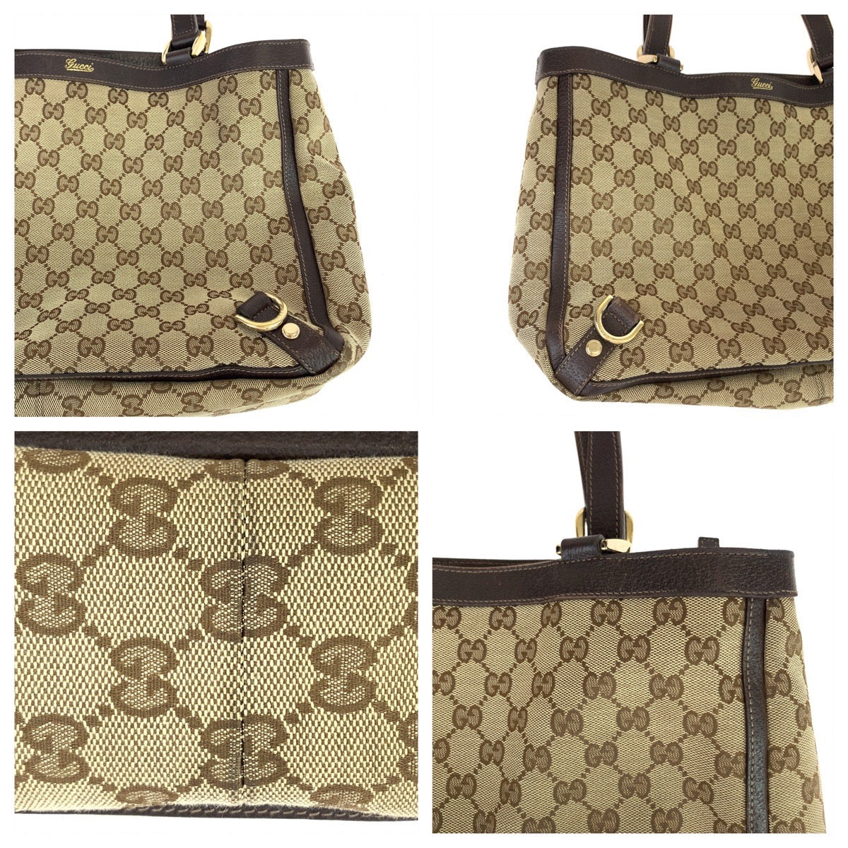 GUCCI Tote Bag 170004 GG canvas, leather Beige Brown Gold Metal Tote Bag Shoulder Bag Abbey Women Used Authentic
