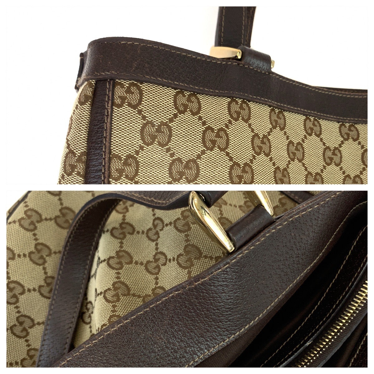 GUCCI Tote Bag 170004 GG canvas, leather Beige Brown Gold Metal Tote Bag Shoulder Bag Abbey Women Used Authentic