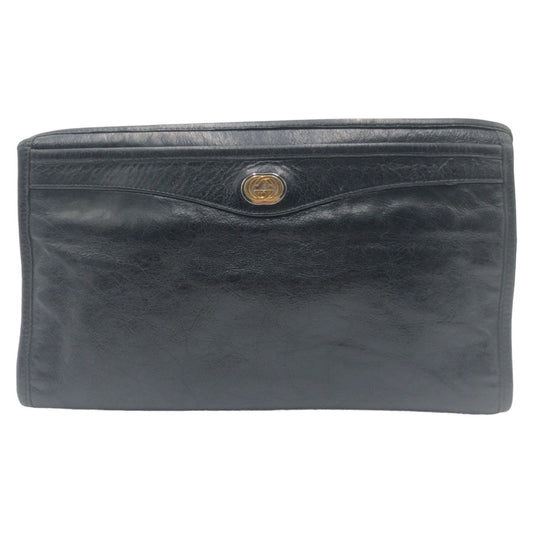 GUCCI Clutch bag leather black Clutch bag business bag Interlocking mens Used Authentic
