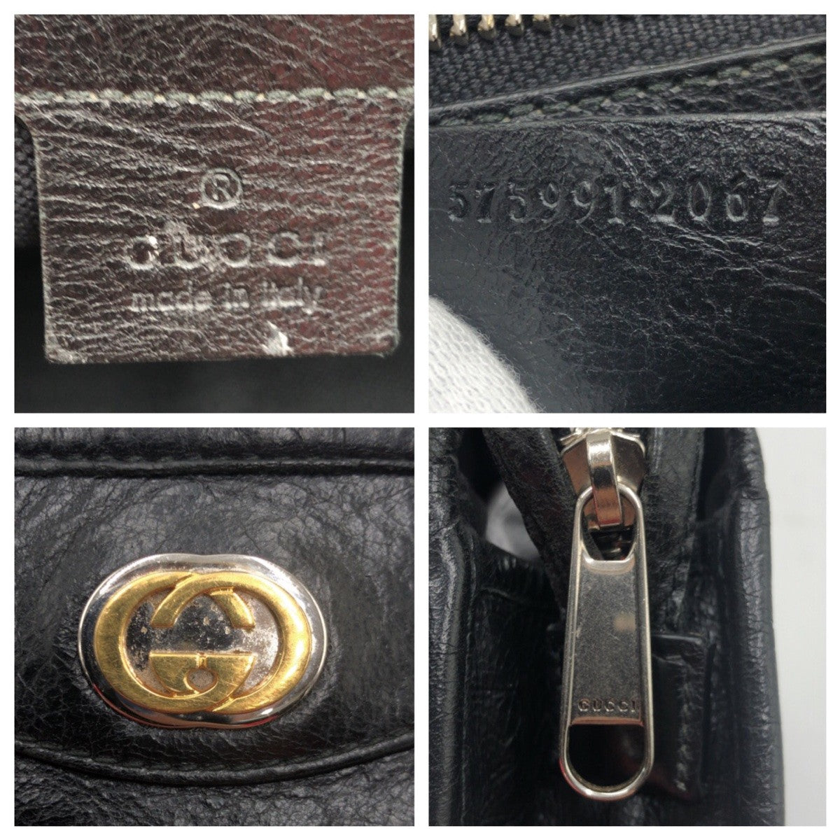 GUCCI Clutch bag leather black Clutch bag business bag Interlocking mens Used Authentic