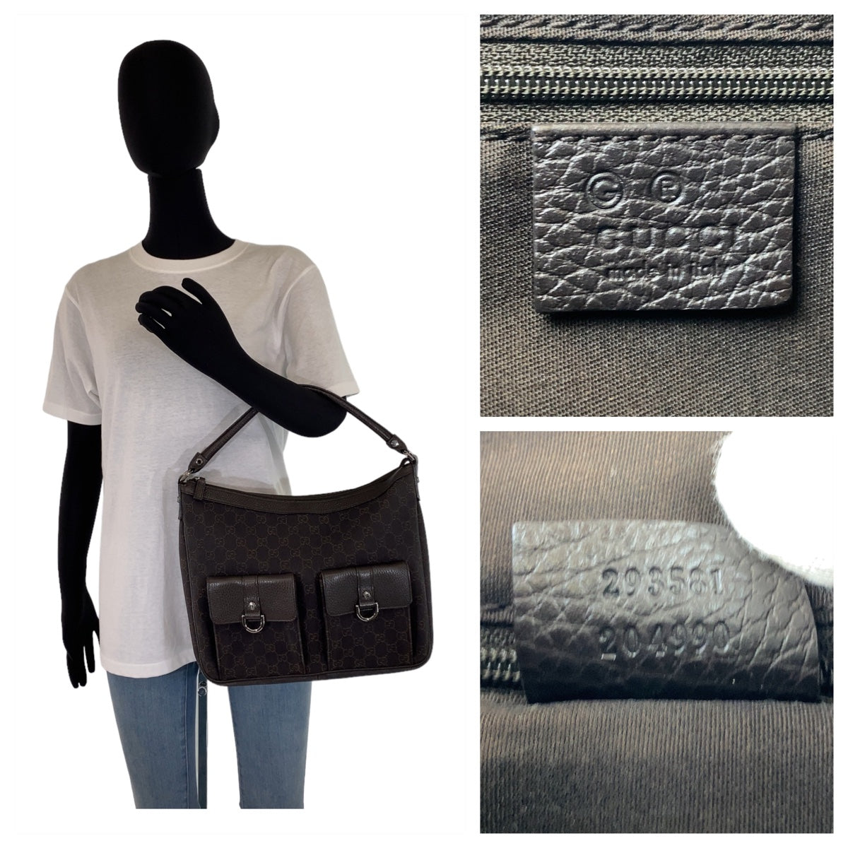 GUCCI Shoulder Bag 293581 GG canvas, leather Brown Silver Metal Hobo Shoulder Bag Handbag Abbey GG pattern Women Used Authentic