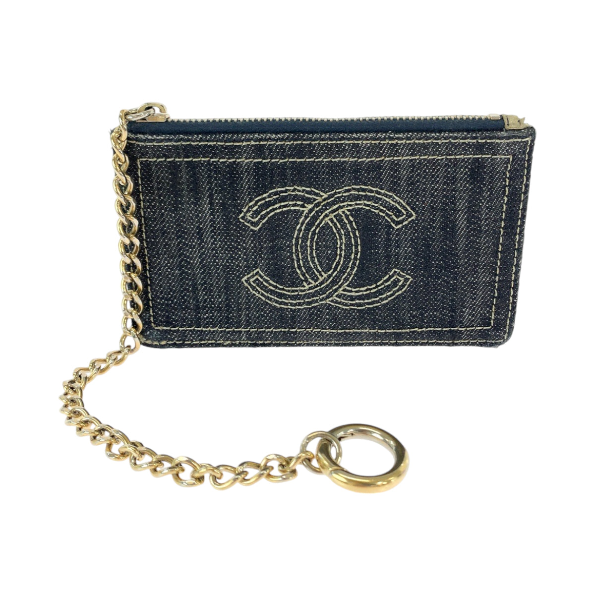 CHANEL Coin case denim Denim blue Coin case with chain and coin pocket Sparkling denim COCO Mark Women Used Authentic