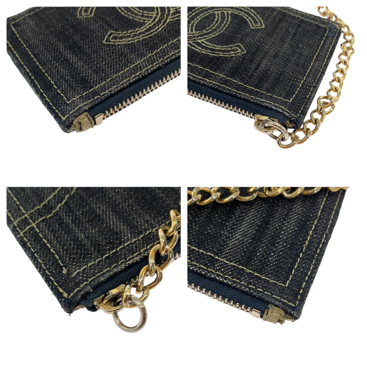 CHANEL Coin case denim Denim blue Coin case with chain and coin pocket Sparkling denim COCO Mark Women Used Authentic