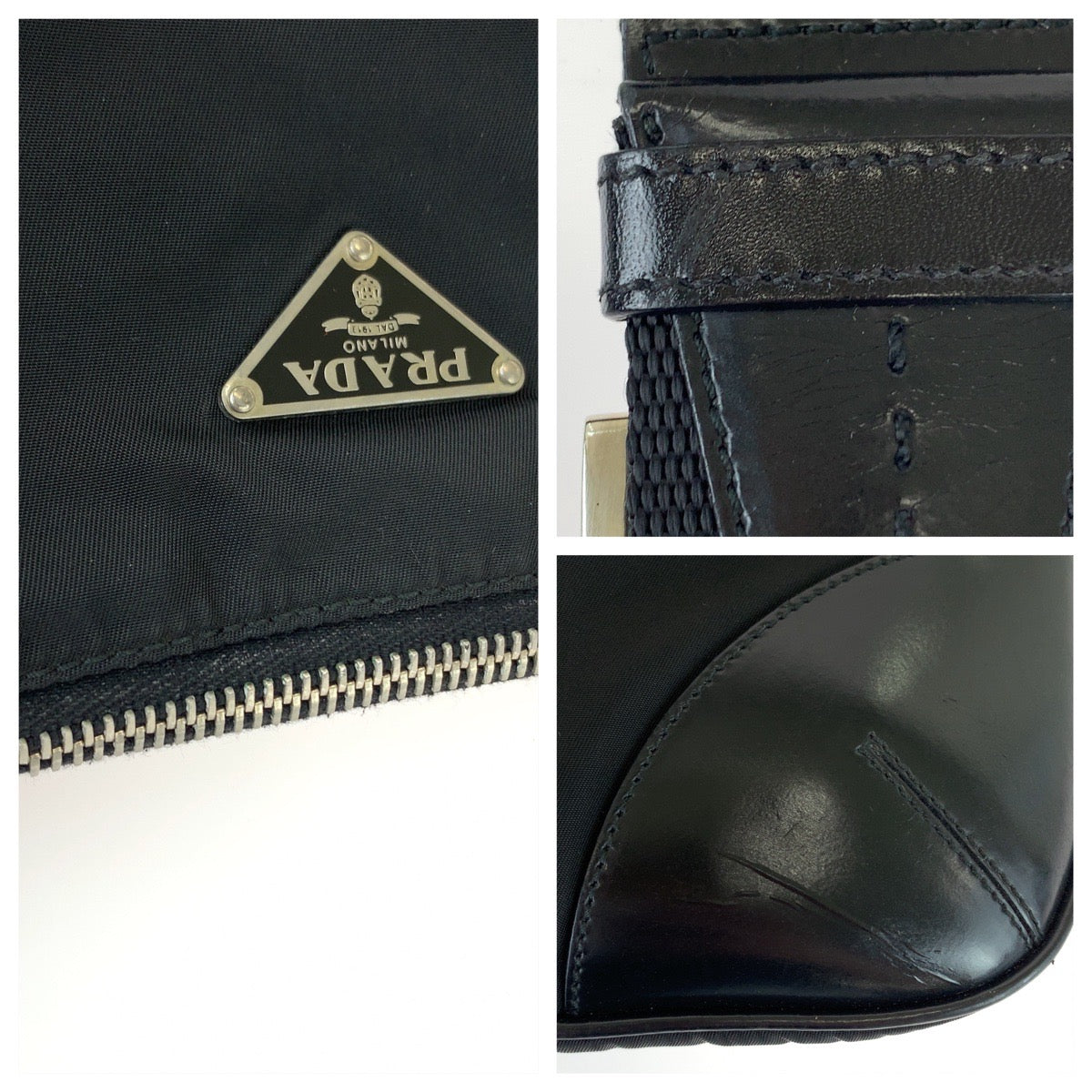 PRADA Shoulder Bag Nylon Black SilverMetal Shoulder Bag Crossbody Messenger Bag Test Triangle With logo mens Used Authentic