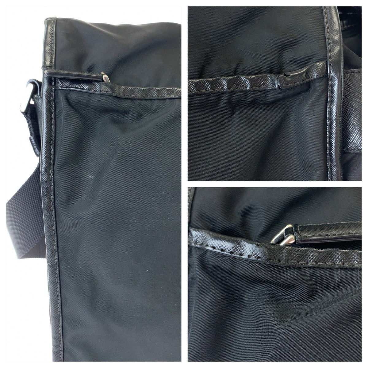 PRADA Shoulder Bag Nylon Black SilverMetal Shoulder Bag Messenger bag Test Triangle With logo mens Used Authentic