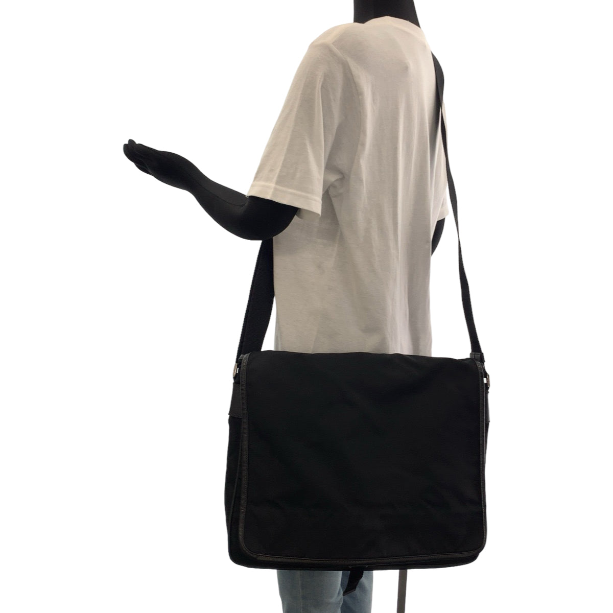 PRADA Shoulder Bag Nylon Black SilverMetal Shoulder Bag Messenger bag Test Triangle With logo mens Used Authentic