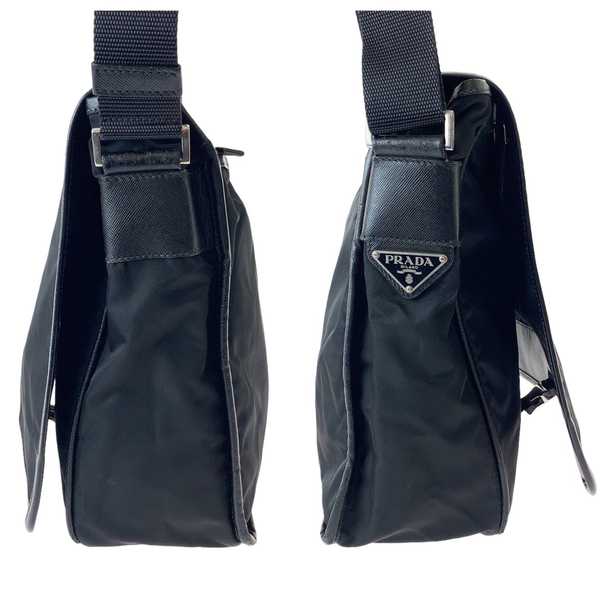 PRADA Shoulder Bag Nylon Black SilverMetal Shoulder Bag Messenger bag Test Triangle With logo mens Used Authentic