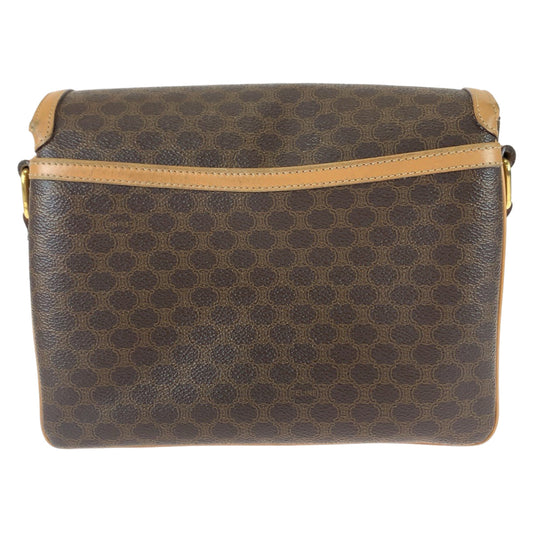 CELINE Shoulder Bag PVC, Leather Brown Gold Metal Crossbody Shoulder Bag Pochette Macadam Pattern Women Used Authentic
