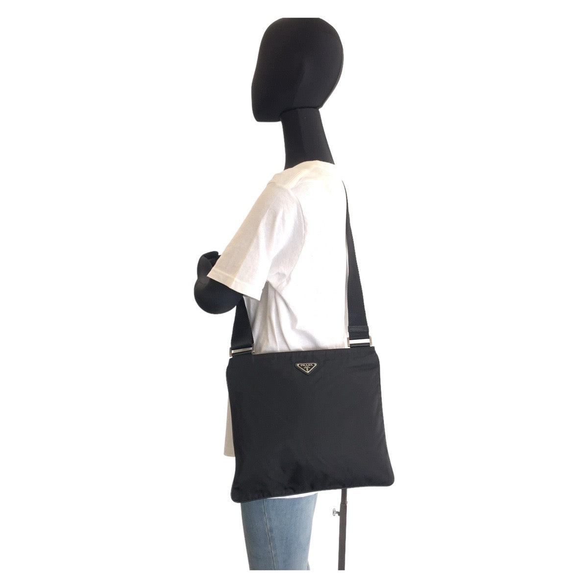 PRADA Shoulder Bag Nylon Black SilverMetal Crossbody Shoulder Bag Messenger Bag Test Triangle With logo Women Used Authentic