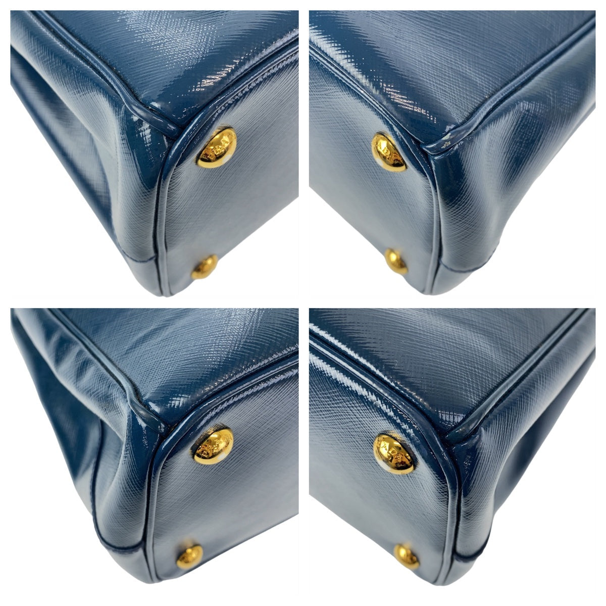 PRADA Handbag leather Blue Gold Metal 2way Handbag Crossbody Shoulder Bag Safiano Triangle With logo Women Used Authentic