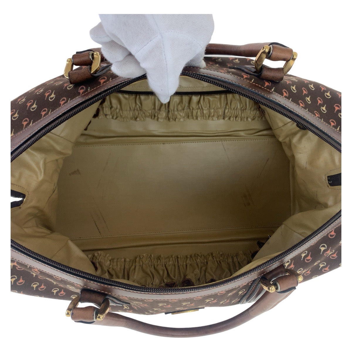 GUCCI Boston Duffel bag Nylon, Leather Brown Gold Metal Boston Duffel bag Crossbody Shoulder Bag 2way Old Gucci Horsebit Pattern Women Used Authentic