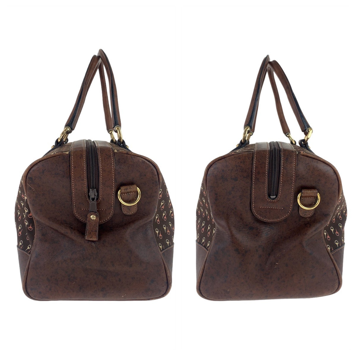 GUCCI Boston Duffel bag Nylon, Leather Brown Gold Metal Boston Duffel bag Crossbody Shoulder Bag 2way Old Gucci Horsebit Pattern Women Used Authentic