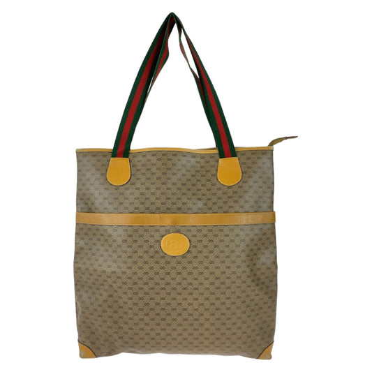 GUCCI Tote Bag 002 983 0163 GG Supreme canvas, leather Brown Beige Gold Metal Tote Bag Shoulder Bag Unisex Old Gucci Shelly Line Micro GG mens Used Authentic