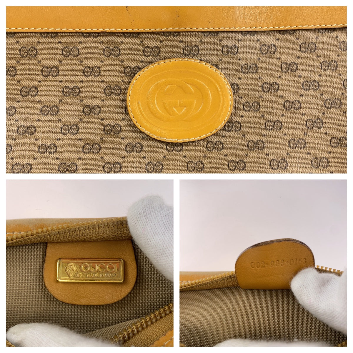 GUCCI Tote Bag 002 983 0163 GG Supreme canvas, leather Brown Beige Gold Metal Tote Bag Shoulder Bag Unisex Old Gucci Shelly Line Micro GG mens Used Authentic