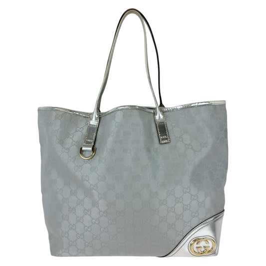 GUCCI Tote Bag 169945 GG canvas, leather Silver Metal Tote Bag Shoulder Bag Interlocking Newbrit Women Used Authentic