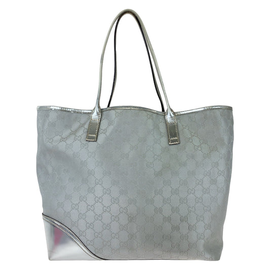 GUCCI Tote Bag 169945 GG canvas, leather Silver Metal Tote Bag Shoulder Bag Interlocking Newbrit Women Used Authentic