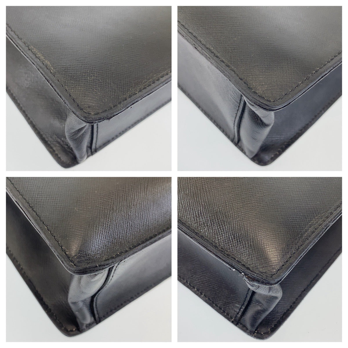 PRADA Business bag leather Black SilverMetal Business bag, briefcase, A4 storage Safiano mens Used Authentic