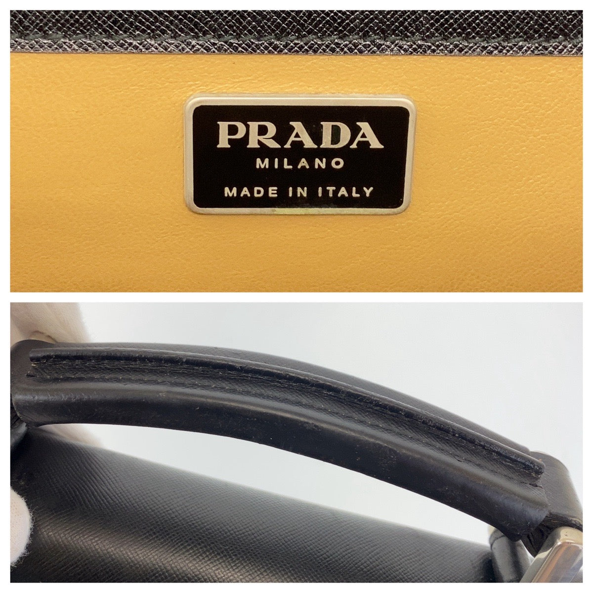 PRADA Business bag leather Black SilverMetal Business bag, briefcase, A4 storage Safiano mens Used Authentic