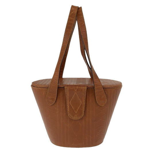 FENDI Handbag Patent leather Camel brown Handbag bucket bag Carving Women Used Authentic