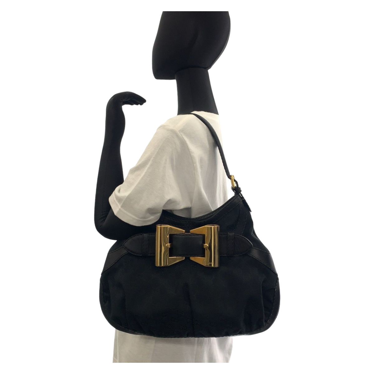 GUCCI Shoulder Bag 189885 GG canvas, leather Black GoldMetal Shoulder Bag handbag Queen Hobo Women Used Authentic