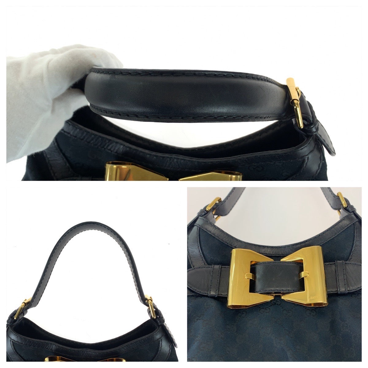 GUCCI Shoulder Bag 189885 GG canvas, leather Black GoldMetal Shoulder Bag handbag Queen Hobo Women Used Authentic