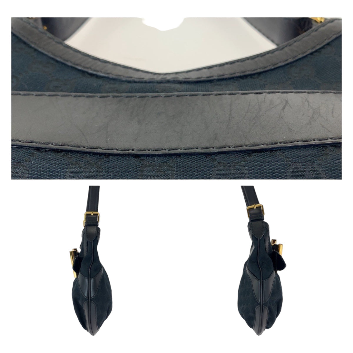 GUCCI Shoulder Bag 189885 GG canvas, leather Black GoldMetal Shoulder Bag handbag Queen Hobo Women Used Authentic