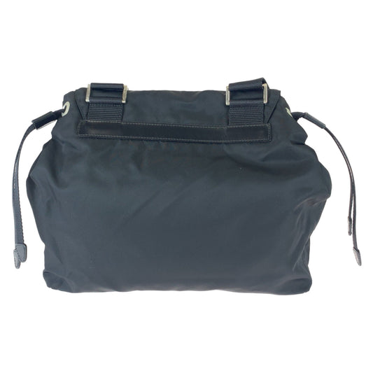 PRADA Shoulder Bag Nylon Black SilverMetal Crossbody Shoulder Bag Pochette Test Triangle With logo Women Used Authentic