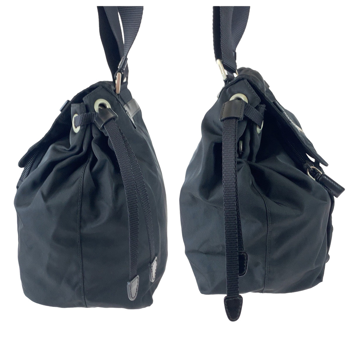 PRADA Shoulder Bag Nylon Black SilverMetal Crossbody Shoulder Bag Pochette Test Triangle With logo Women Used Authentic