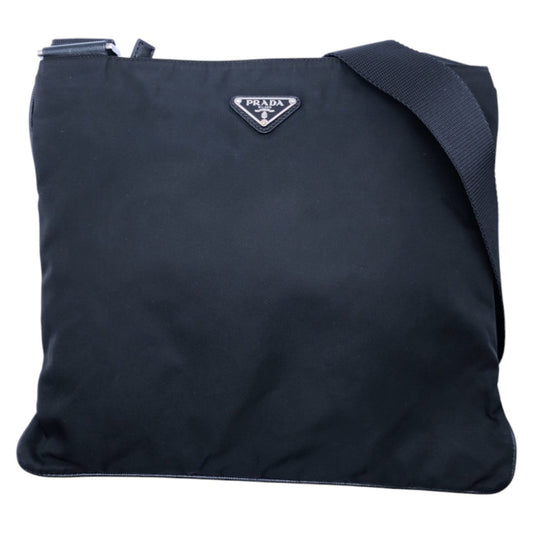 PRADA Shoulder Bag Nylon Black SilverMetal Shoulder Bag pochette Test Triangle With logo mens Used Authentic