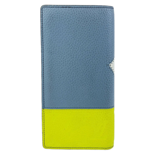 LOUIS VUITTON Long Wallet Purse M81440 leather Blue Yellow SilverMetal Long Wallet Purse Taurillon Clemence Portefeuille Braza mens Used Authentic