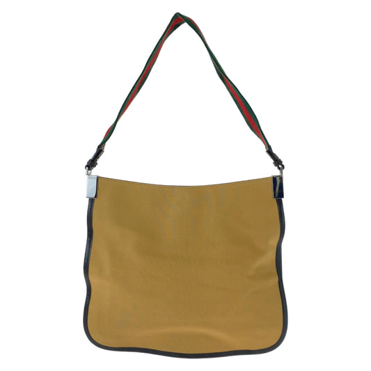 GUCCI Shoulder Bag 001 4321 2684 canvas Beige SilverMetal Sherry line Women Used Authentic