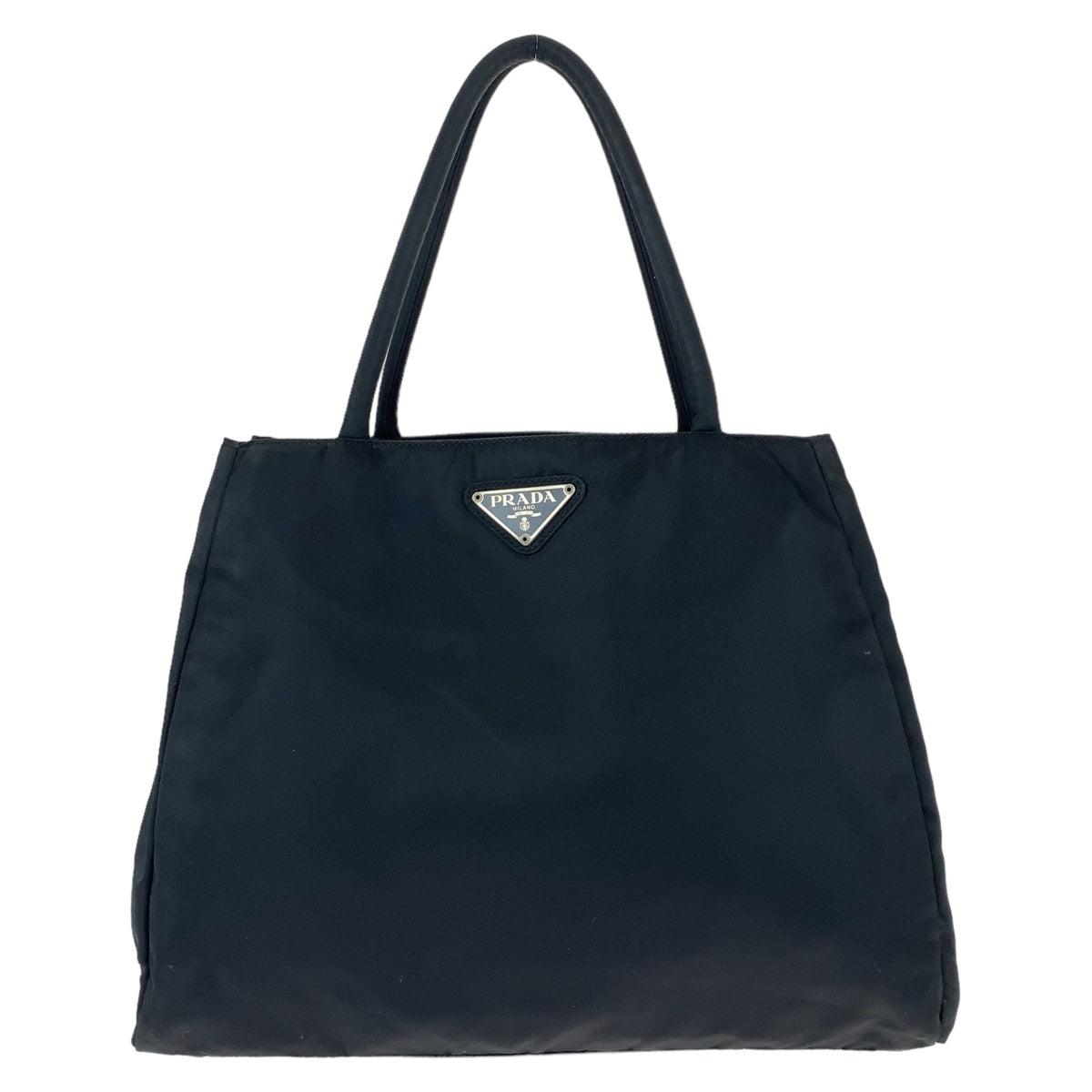 PRADA Tote Bag Nylon Black SilverMetal Tote Bag Shoulder Bag Test Triangle With logo Women Used Authentic