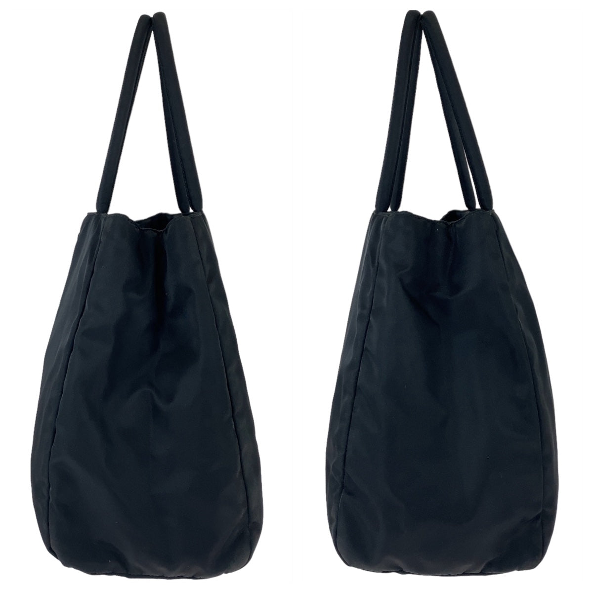 PRADA Tote Bag Nylon Black SilverMetal Tote Bag Shoulder Bag Test Triangle With logo Women Used Authentic