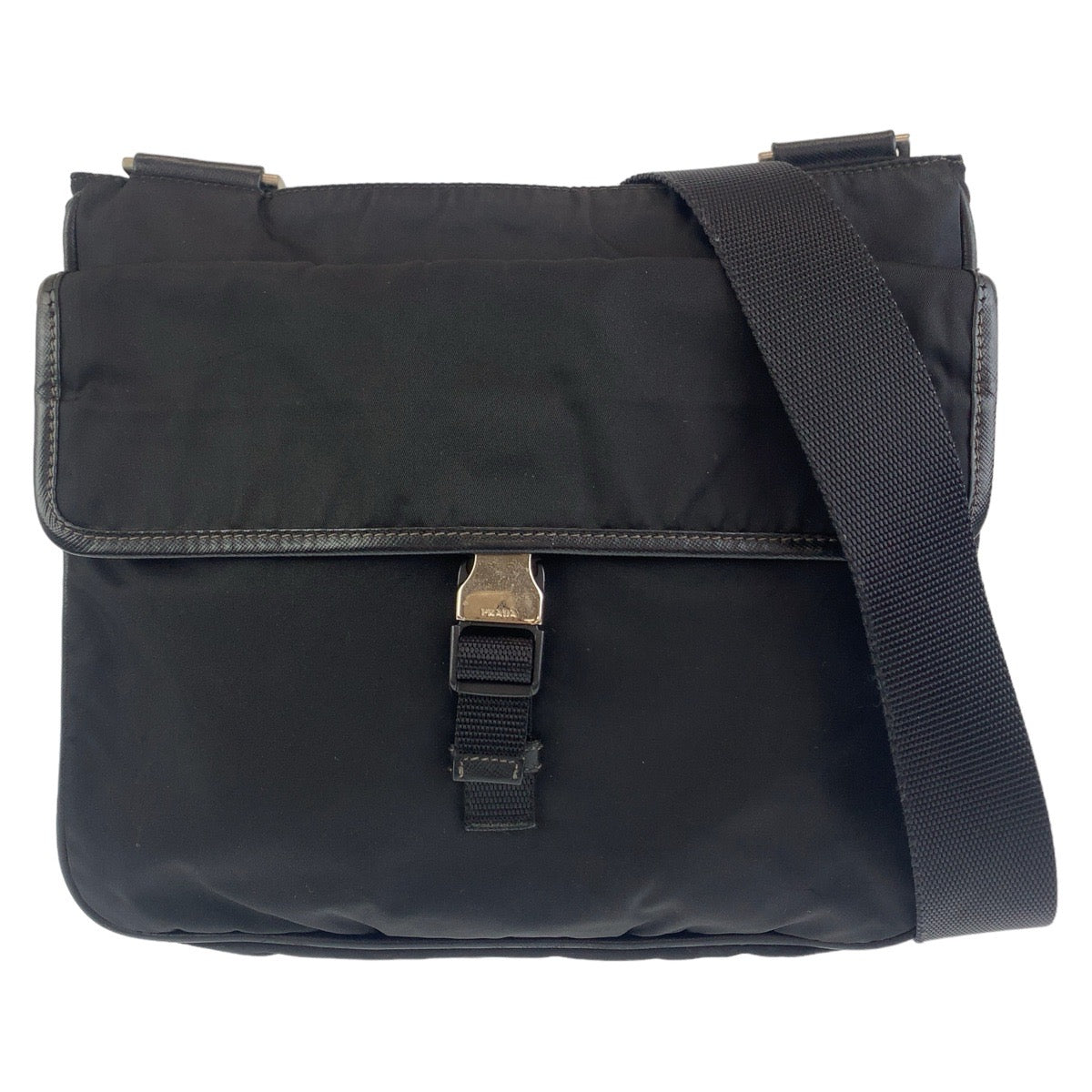 PRADA Shoulder Bag Nylon Black Silver Metal Crossbody Shoulder Bag Messenger Bag Test Triangle With logo mens Used Authentic