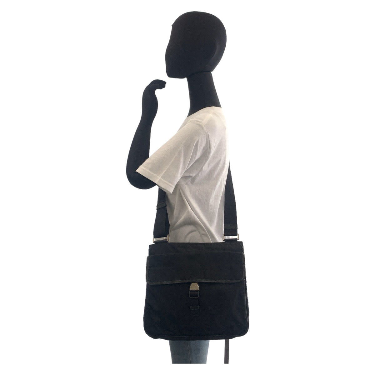 PRADA Shoulder Bag Nylon Black Silver Metal Crossbody Shoulder Bag Messenger Bag Test Triangle With logo mens Used Authentic