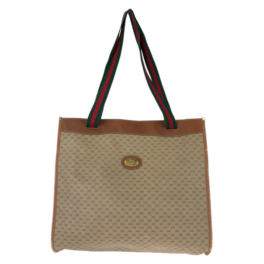 GUCCI Tote Bag 002 39 0044 GG Supreme canvas, leather Brown Gold Metal Tote Bag Shoulder Bag Unisex Old Gucci Sherry Line Micro GG Women Used Authentic