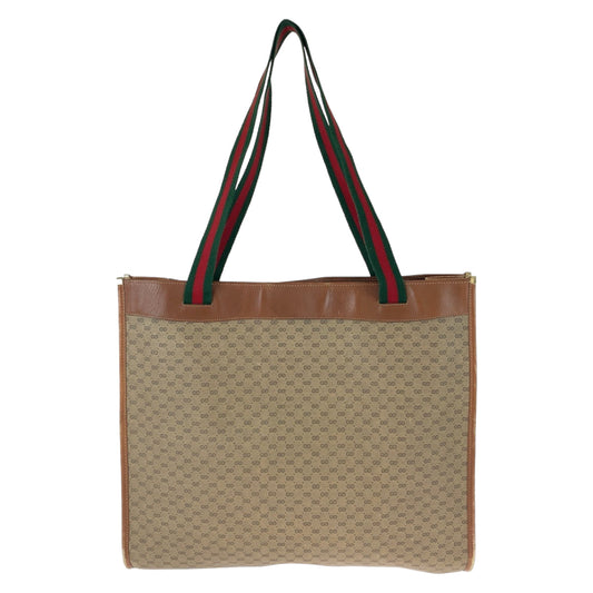 GUCCI Tote Bag 002 39 0044 GG Supreme canvas, leather Brown Gold Metal Tote Bag Shoulder Bag Unisex Old Gucci Sherry Line Micro GG Women Used Authentic