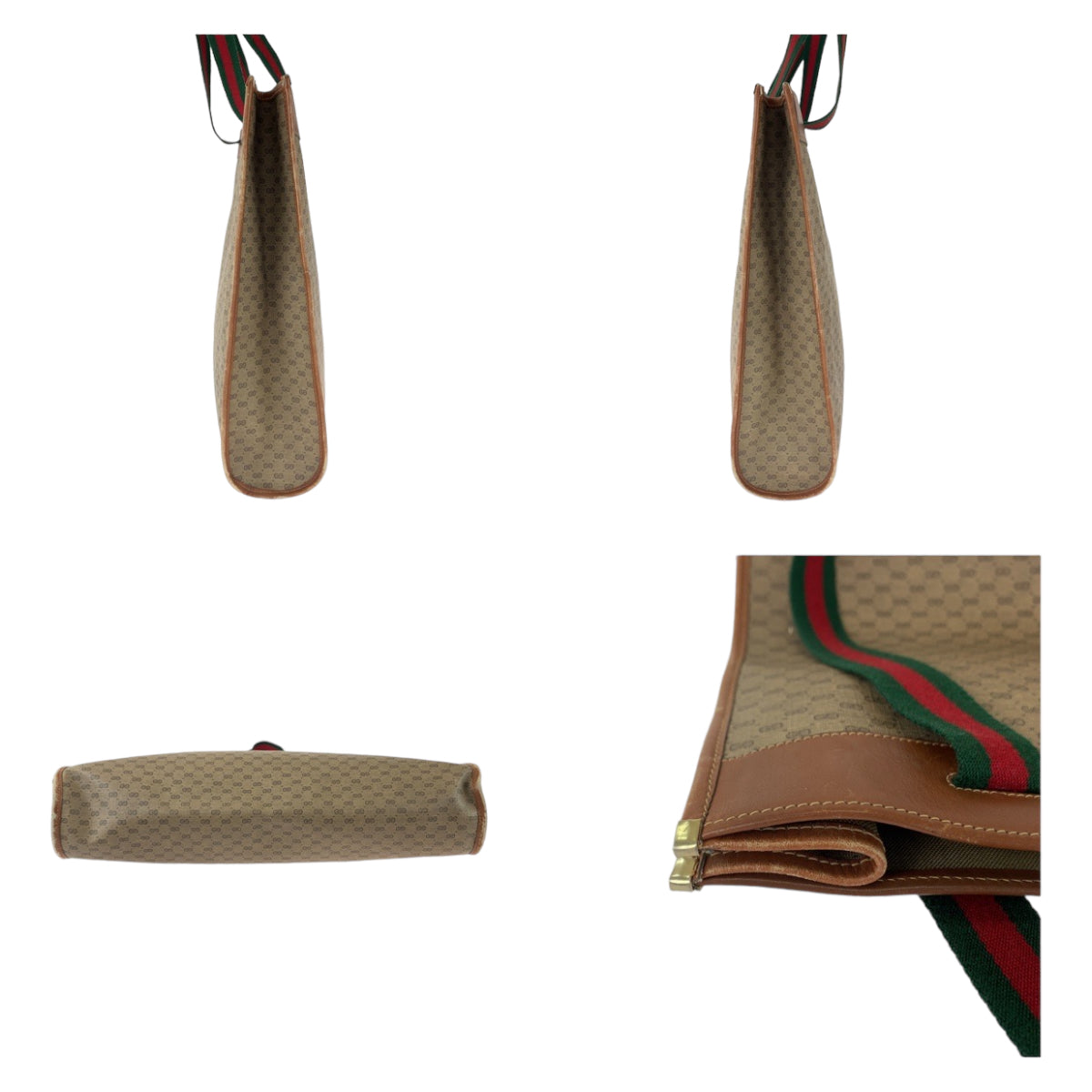 GUCCI Tote Bag 002 39 0044 GG Supreme canvas, leather Brown Gold Metal Tote Bag Shoulder Bag Unisex Old Gucci Sherry Line Micro GG Women Used Authentic