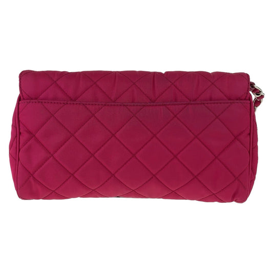 PRADA Shoulder Bag Nylon Pink SilverMetal ChainShoulder Bag Pochette Testuto Impuntu Women Used Authentic