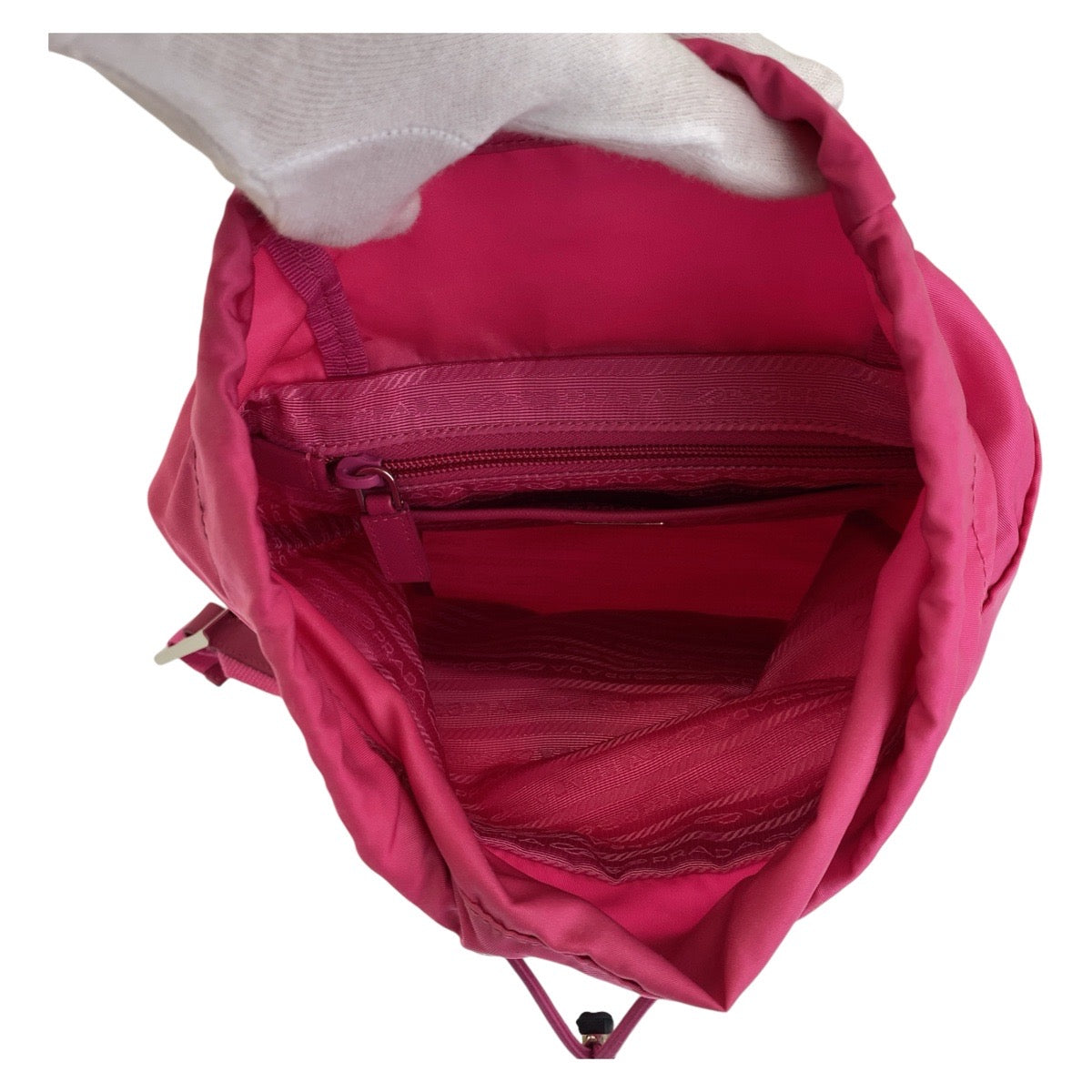 PRADA Backpack Nylon Pink SilverMetal Backpack Test Triangle With logo Women Used Authentic