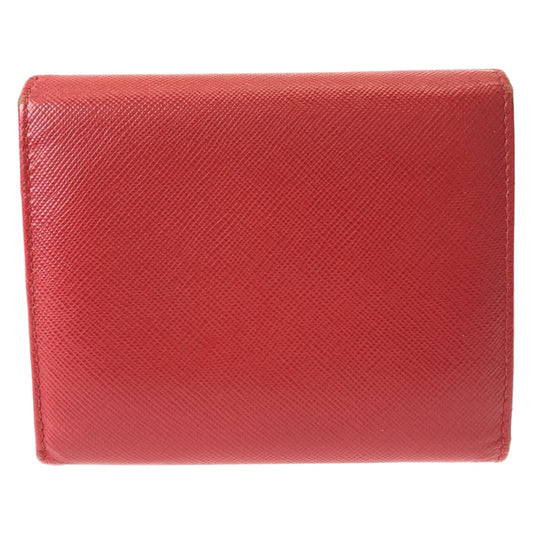 PRADA Tri-fold wallet leather Red Gold Metal Folding wallet Compact wallet Safiano Women Used Authentic